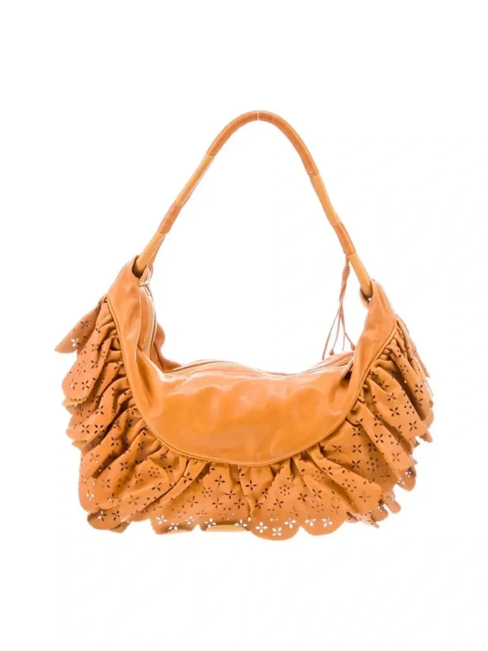 Dior leather Orange Floral Cutout Hobo Bag - Picture 4 of 12
